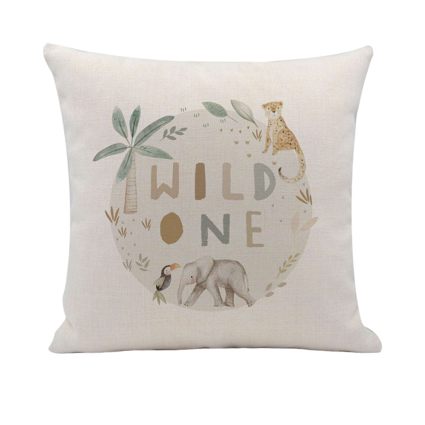 a pillow with an elephant and giraffe on it