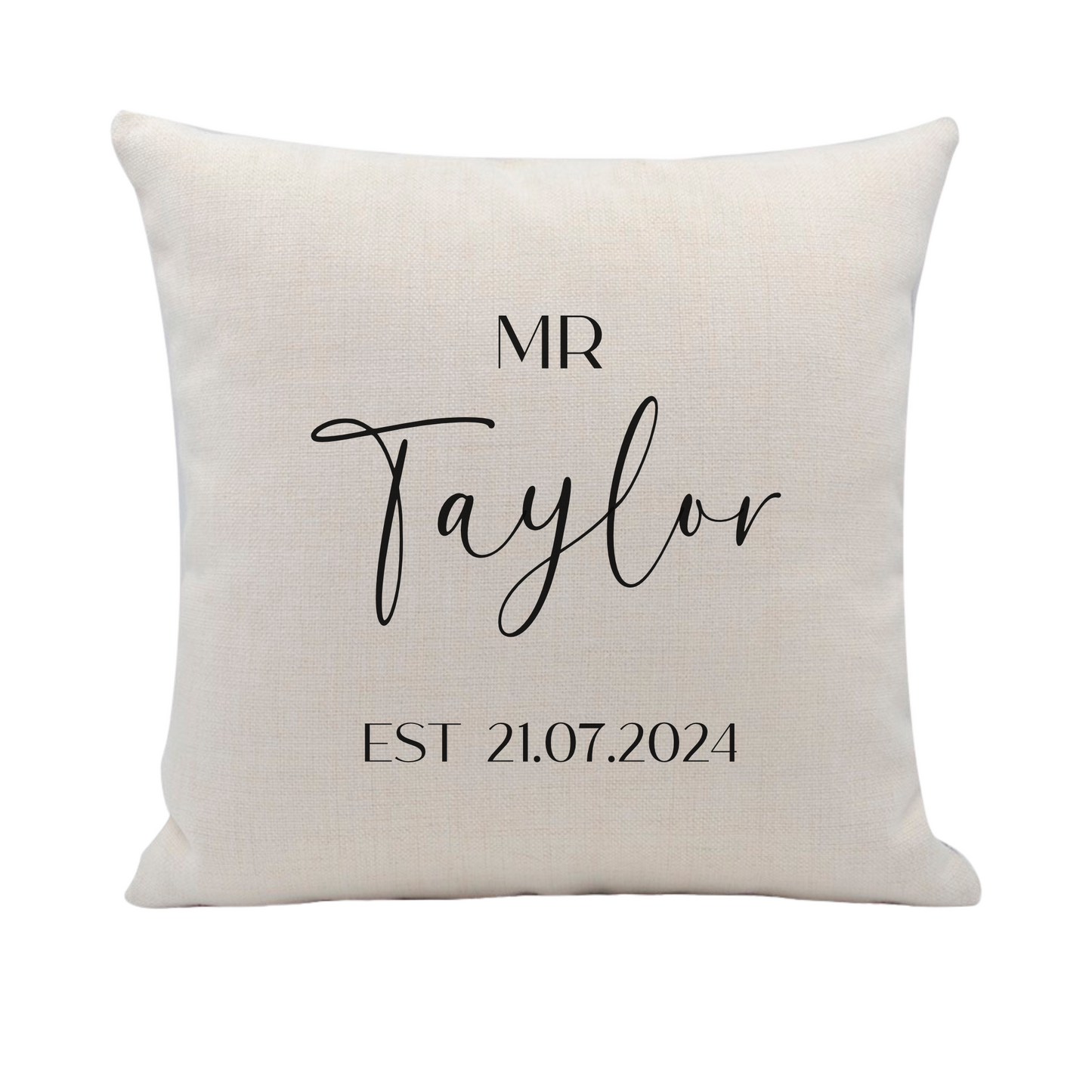a white pillow with the words mr taylor on it