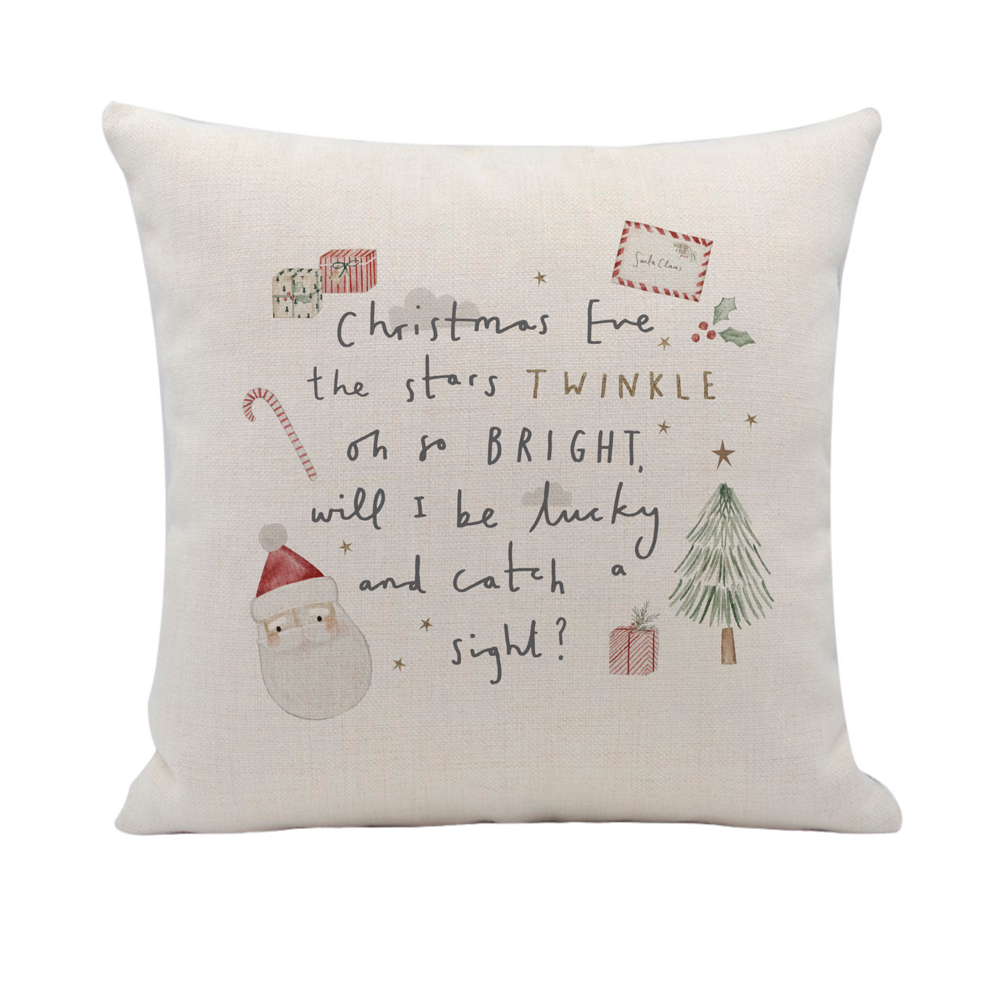 a white pillow with a christmas message on it