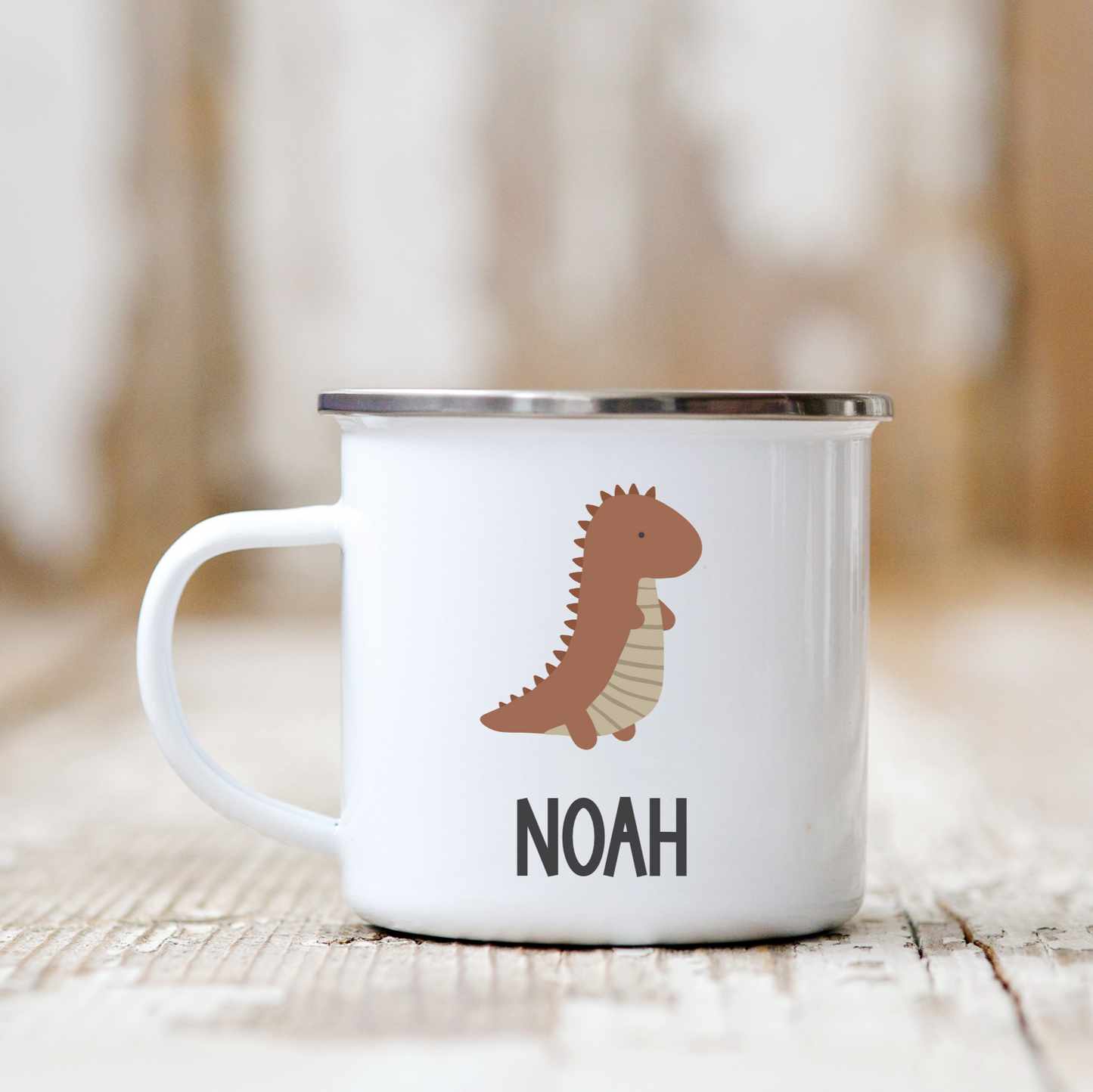 Personalised Boho Dinosaur Children's Enamel Mug Petite Souris Creations