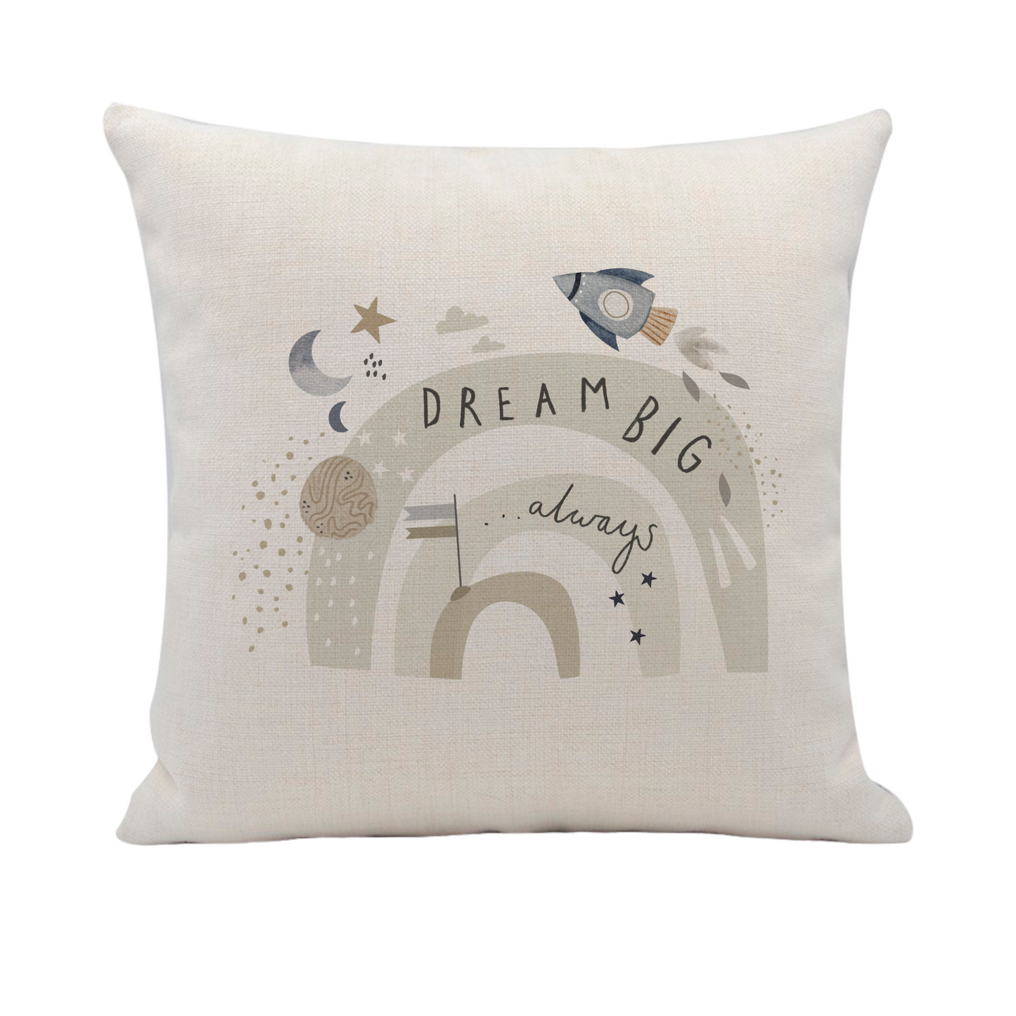 a white pillow with the words dream big on it