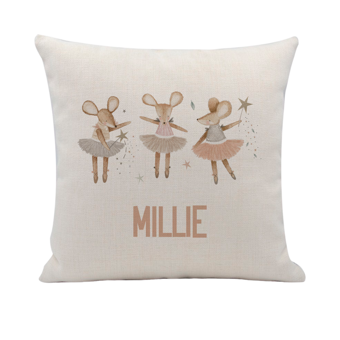 a pillow with three little mice on it