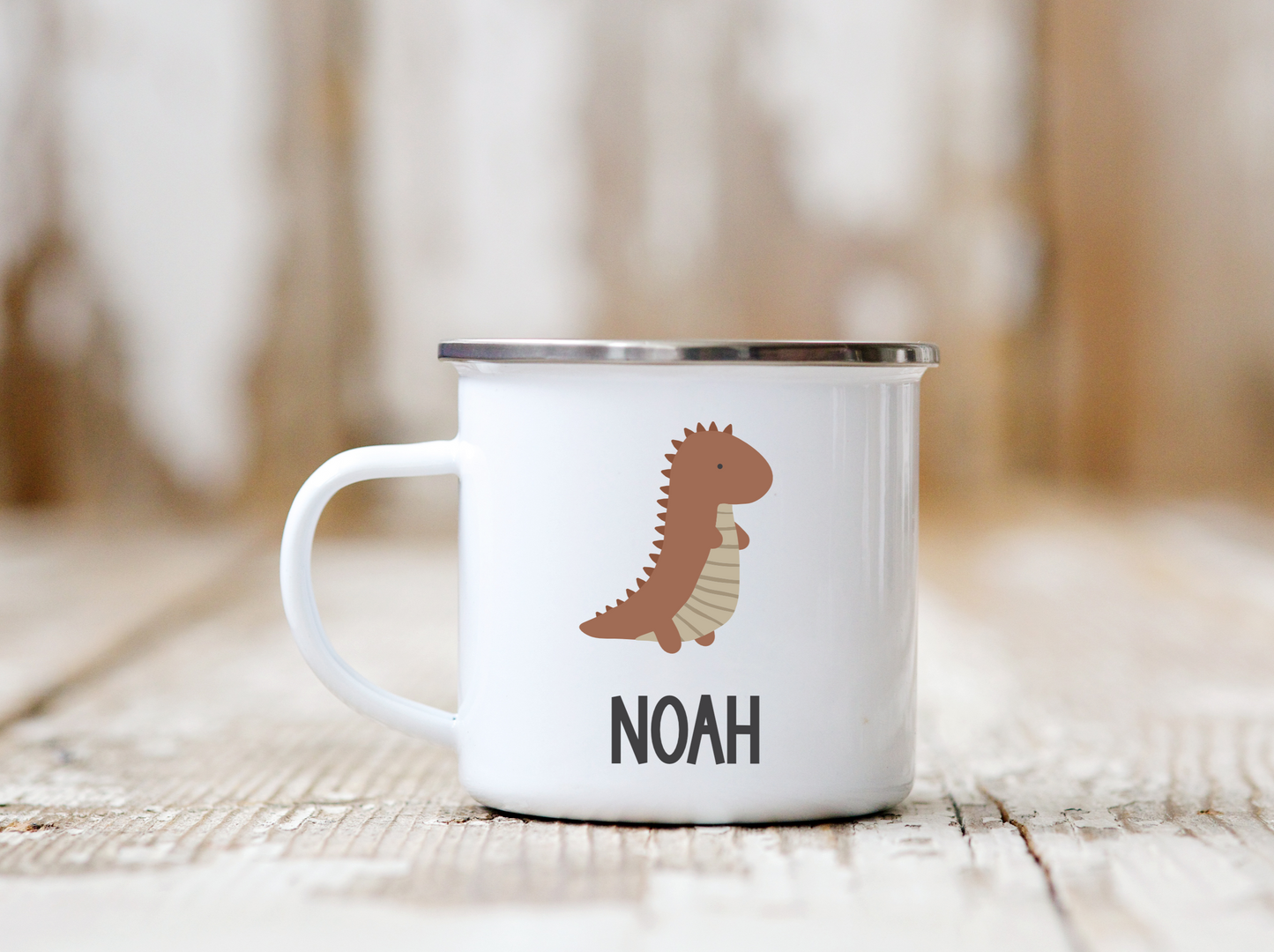 Personalised Boho Dinosaur Children's Enamel Mug Petite Souris Creations