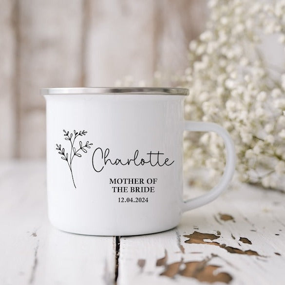 Personalised Botanical Bridal Party Enamel Mug Petite Souris Creations