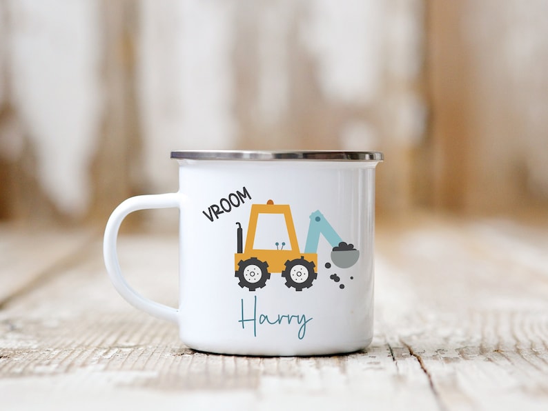 Personalised Digger Children's Enamel Mug Petite Souris Creations