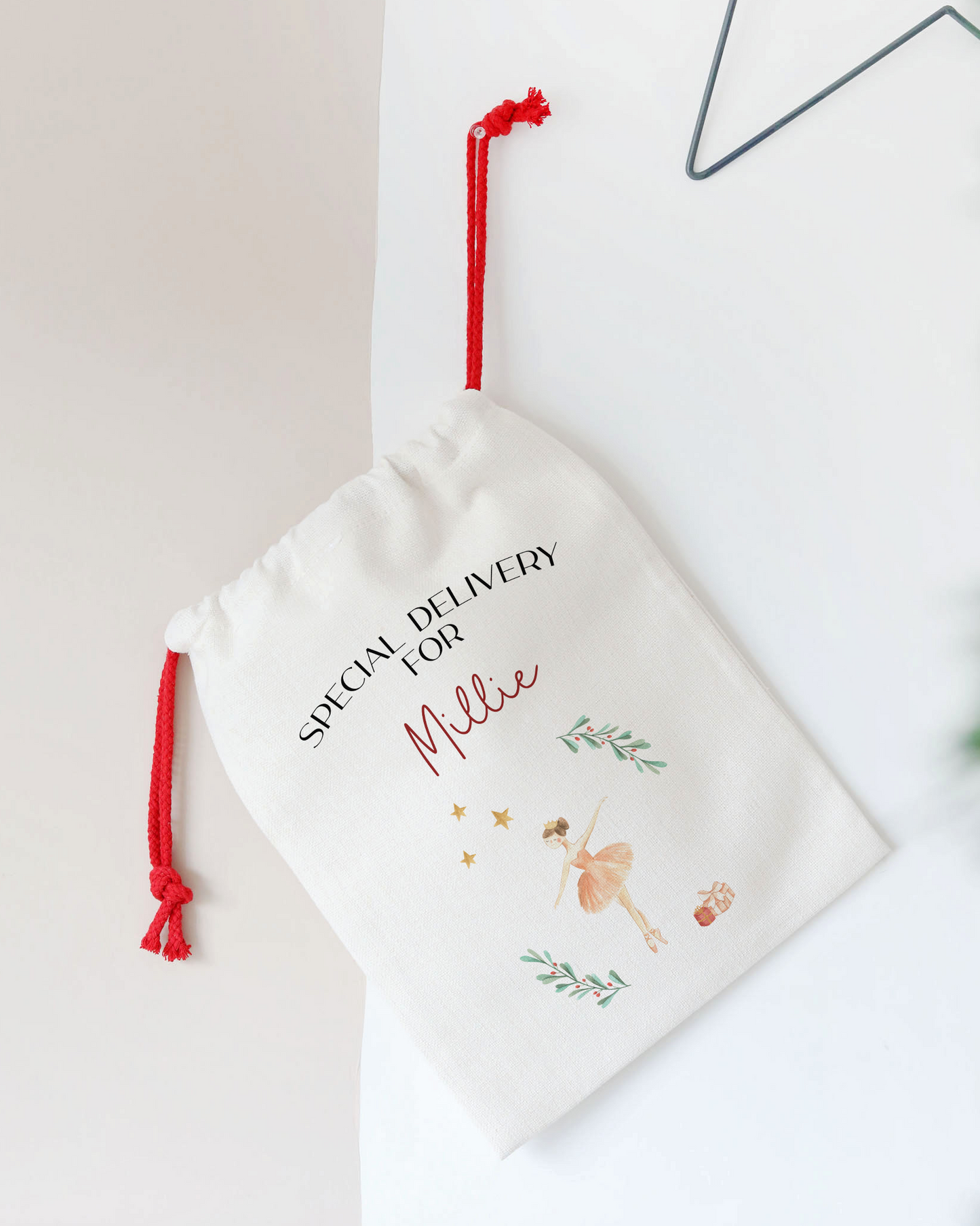Personalized gift bag with text and graphics on a light background
