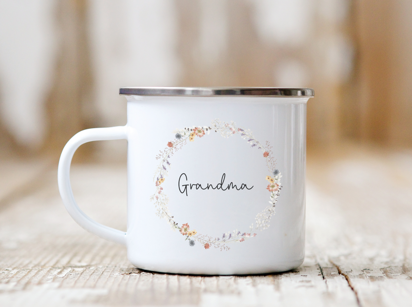 Wildflower Wreath Mother's Day Enamel Mug Petite Souris Creations