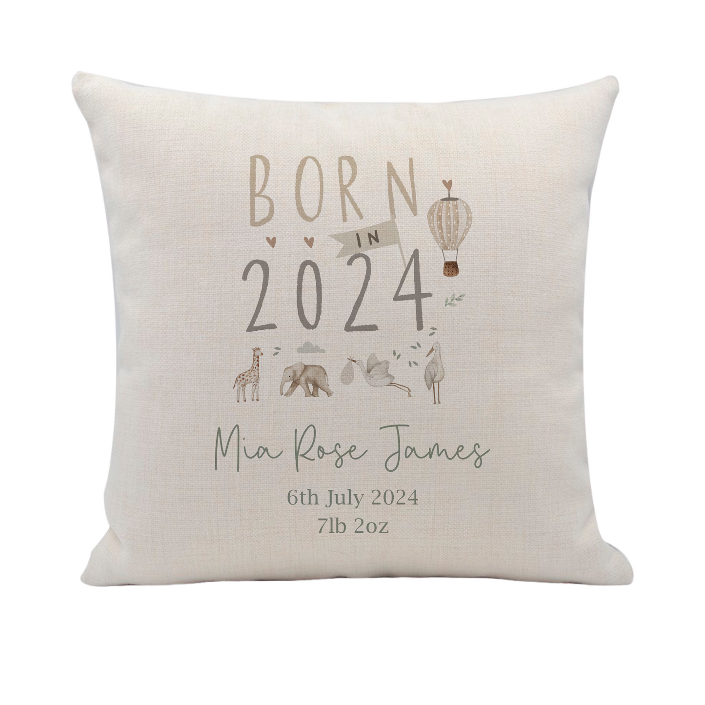 a white pillow with a picture of a hot air balloon