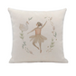 Decorative pillow with a ballerina and floral design on a white background