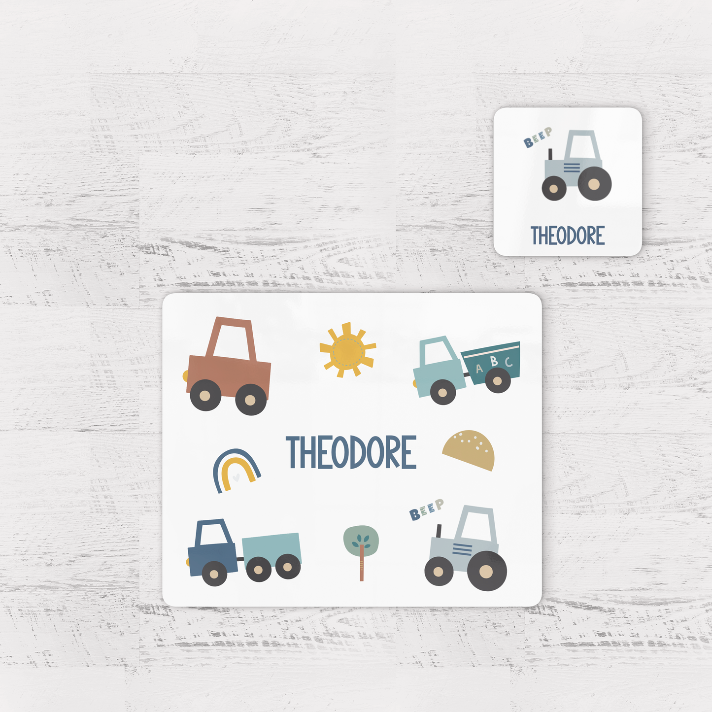 Personalised Transport Theme Children's Placemat and Coaster