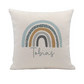 Decorative pillow with a blue rainbow design and the name 'Tobias' on a white background