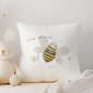 White canvas cushion cover with cute as can bee and cute bumblebee illustration 