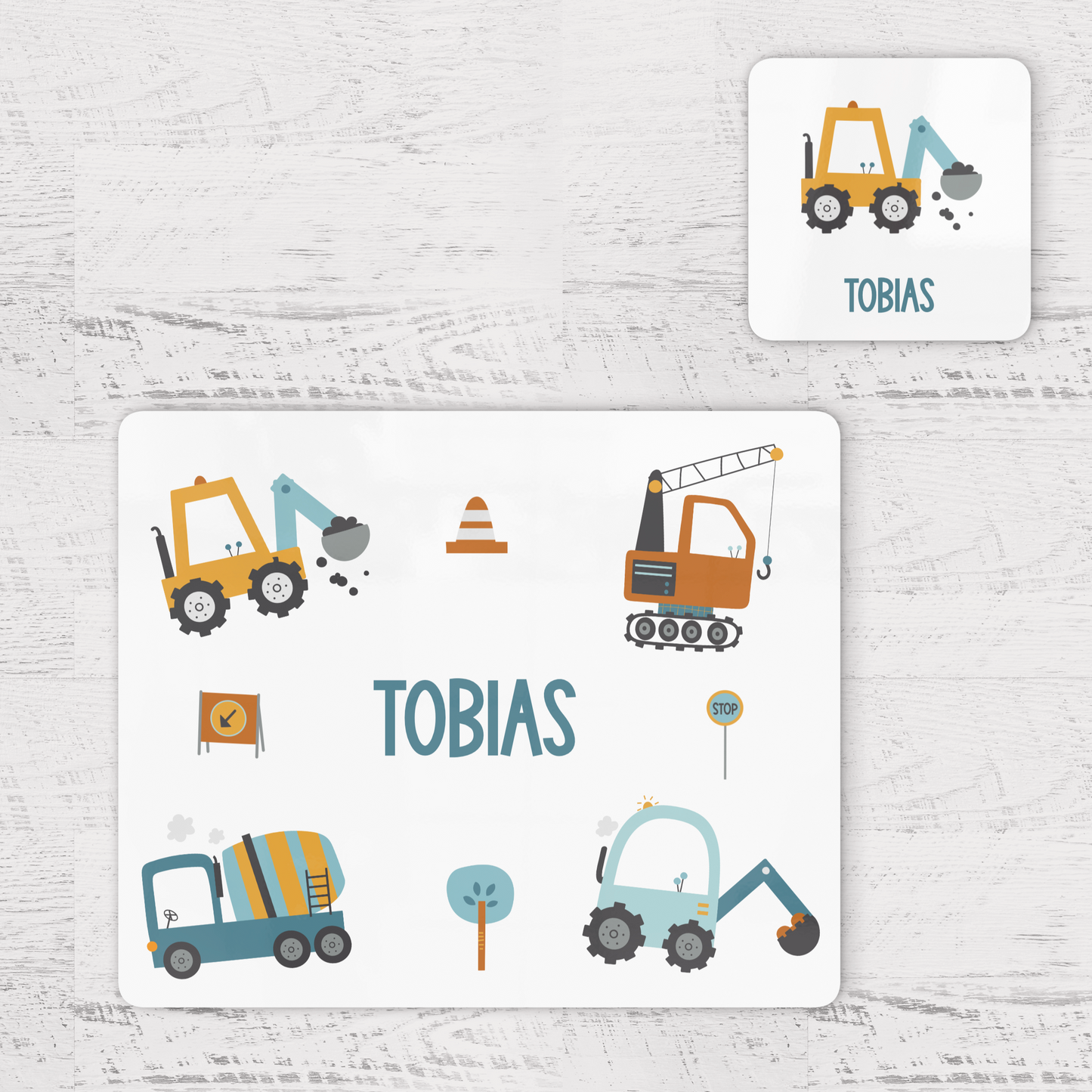 Personalised Construction Digger Children's Placemat and Coaster