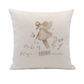 Decorative pillow with fairy mouse design and text on a white background