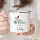 Personalised Festive Dinosaur Enamel Christmas Mug