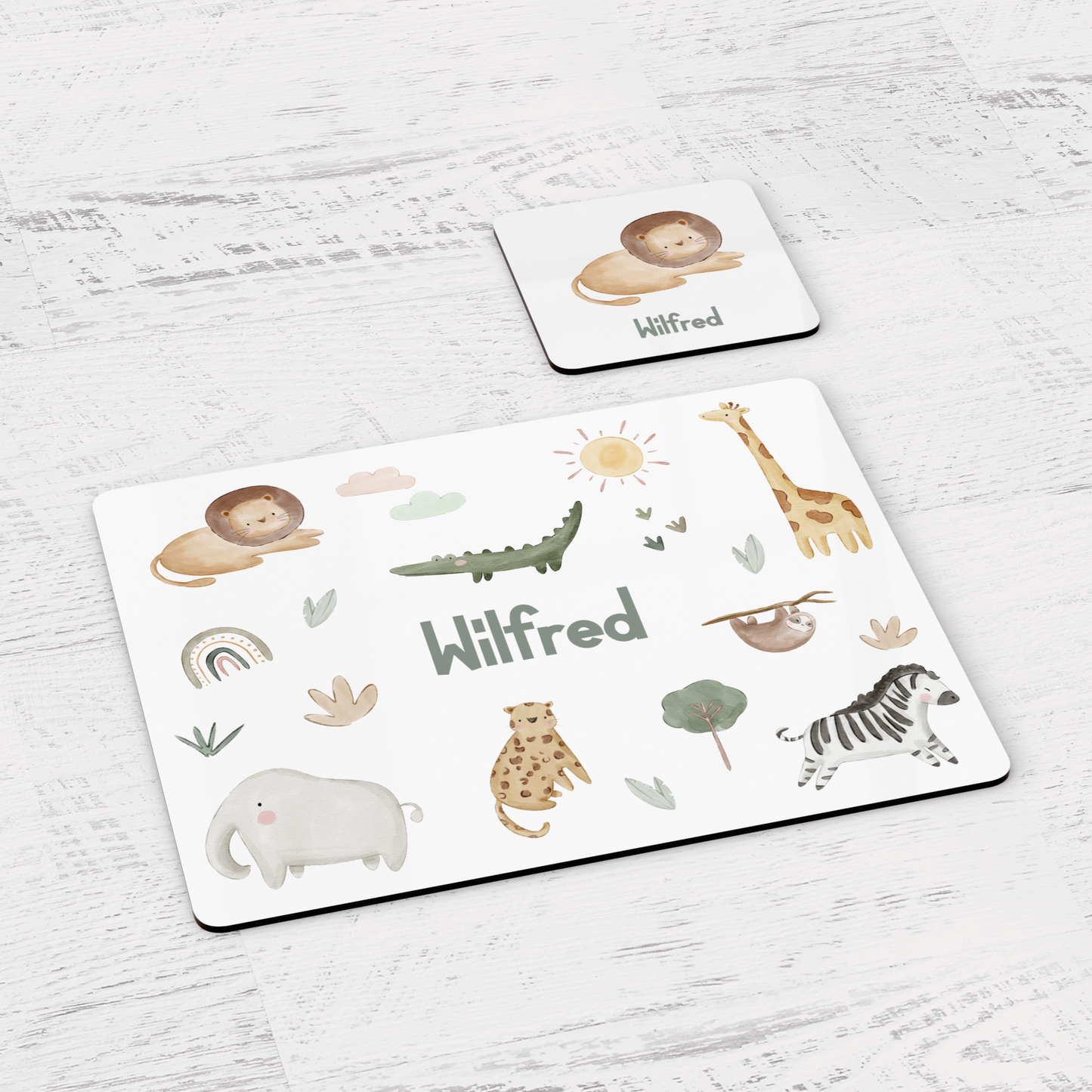 Personalised Jungle Animals Children's Placemat and Coaster