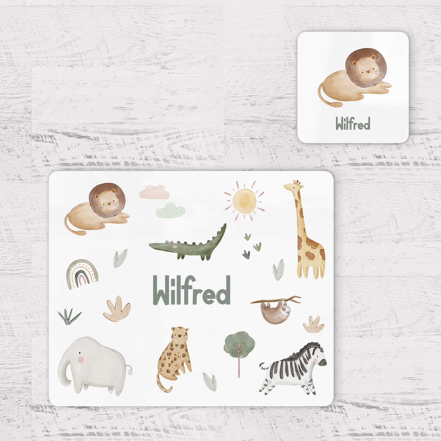 Personalised Jungle Animals Children's Placemat and Coaster