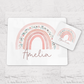 Personalised Pink Floral Rainbow Children's Placemat and Coaster
