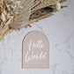 Hello World baby announcement acrylic arch
