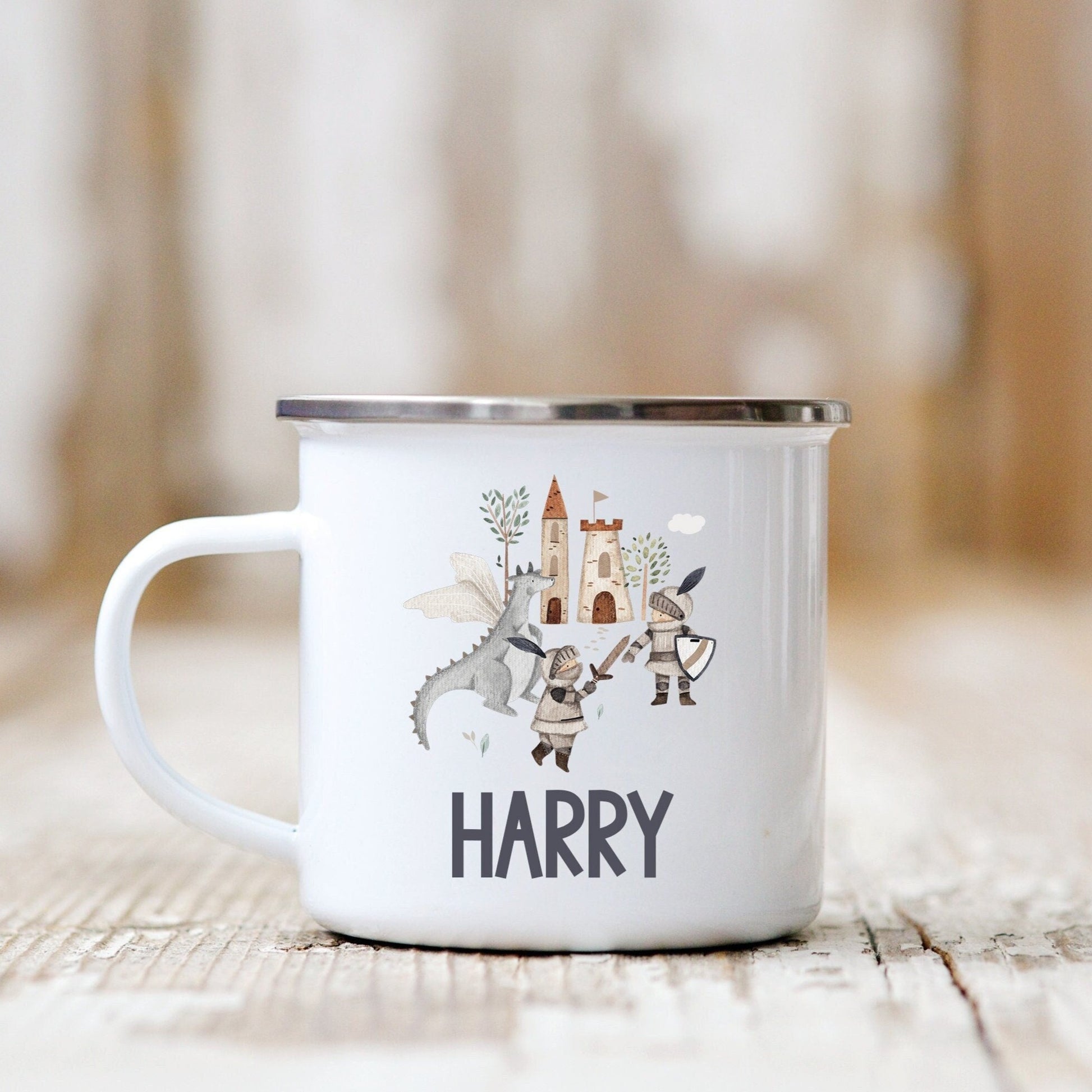 Personalised Knights and Dragons Enamel Mug